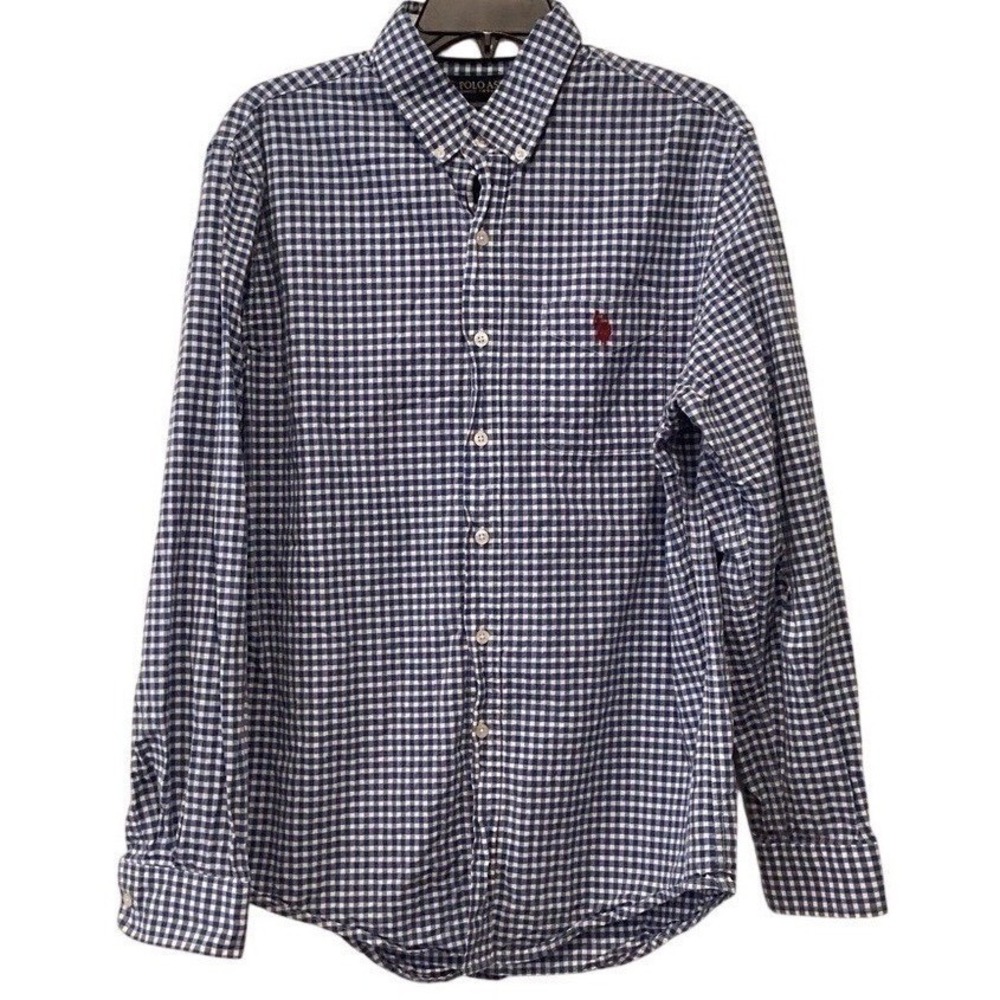US Polo Assn Blue White Gingham Button Down Shirt - Medium